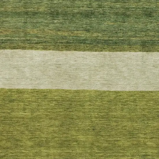 Olive Green And Ivory Striped Washable Area Rug With UV Protection Photo 2