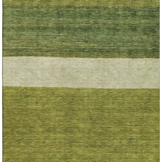 Olive Green And Ivory Striped Washable Area Rug With UV Protection Photo 4