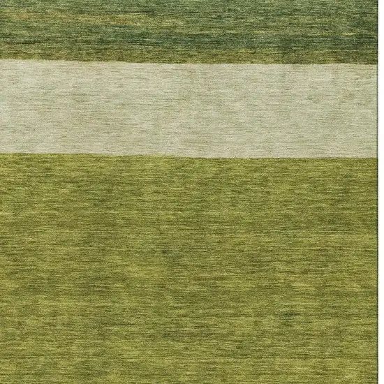 Olive Green And Ivory Striped Washable Area Rug With UV Protection Photo 2