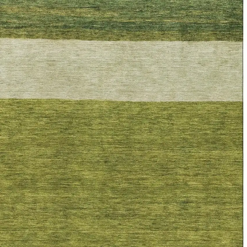 Olive Green And Ivory Striped Washable Area Rug With UV Protection Photo 2