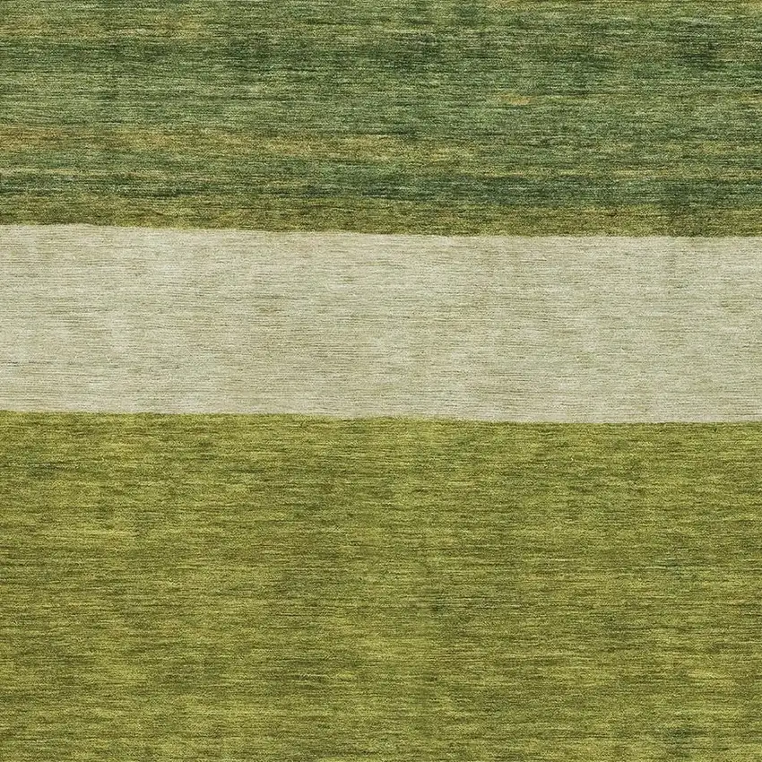 Olive Green And Ivory Striped Washable Area Rug With UV Protection Photo 2