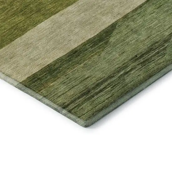 Olive Green And Ivory Striped Washable Area Rug With UV Protection Photo 7