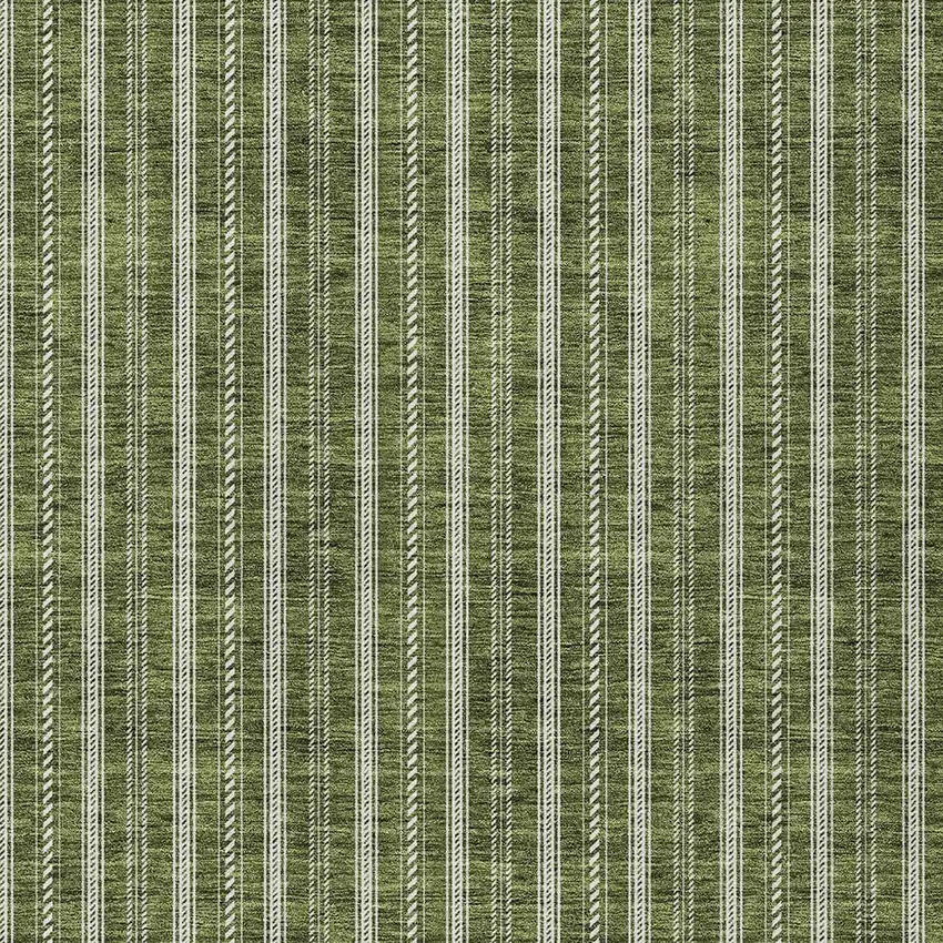 Olive Green And Ivory Striped Washable Indoor Outdoor Area Rug Photo 5