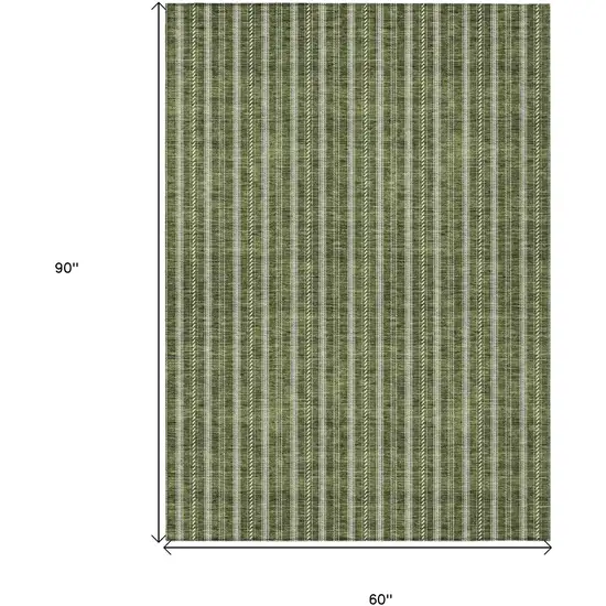 Olive Green And Ivory Striped Washable Indoor Outdoor Area Rug Photo 3