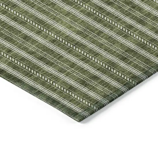 Olive Green And Ivory Striped Washable Indoor Outdoor Area Rug Photo 4