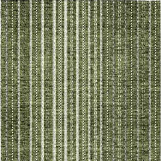 Olive Green And Ivory Striped Washable Indoor Outdoor Area Rug Photo 5