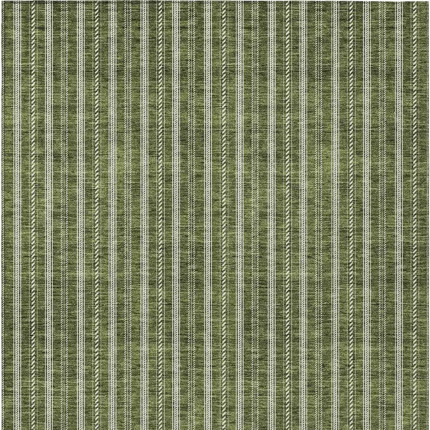 Olive Green And Ivory Striped Washable Indoor Outdoor Area Rug Photo 5
