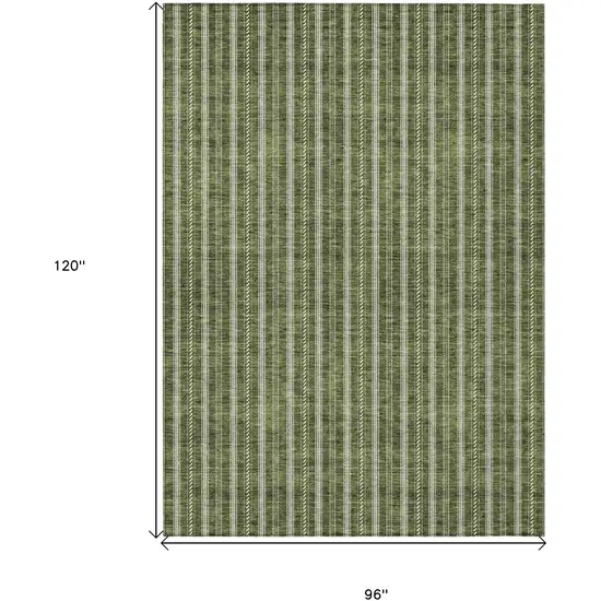 Olive Green And Ivory Striped Washable Indoor Outdoor Area Rug Photo 3