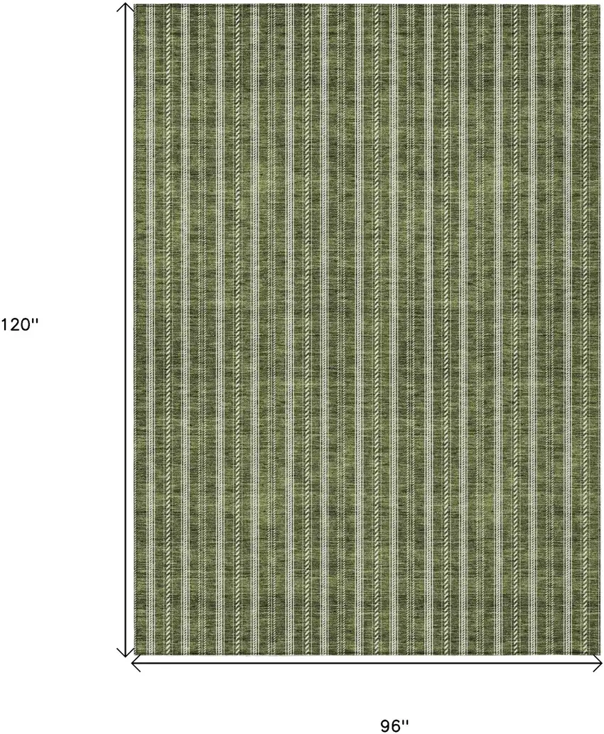 Olive Green And Ivory Striped Washable Indoor Outdoor Area Rug Photo 3