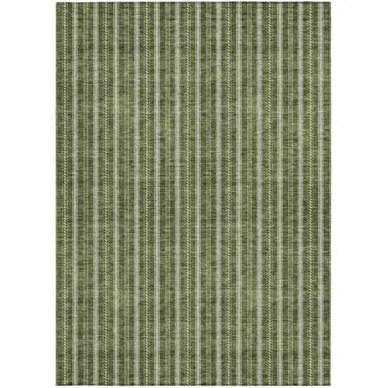 Olive Green And Ivory Striped Washable Indoor Outdoor Area Rug Photo 6