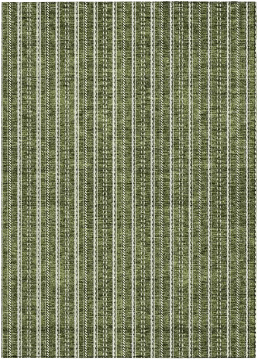 Olive Green And Ivory Striped Washable Indoor Outdoor Area Rug Photo 6