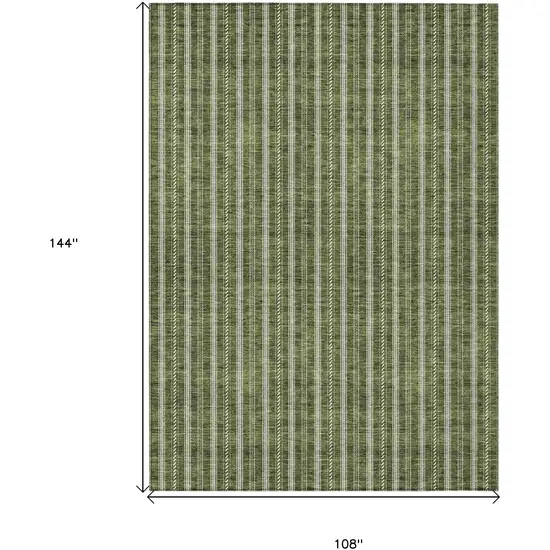 Olive Green And Ivory Striped Washable Indoor Outdoor Area Rug Photo 3