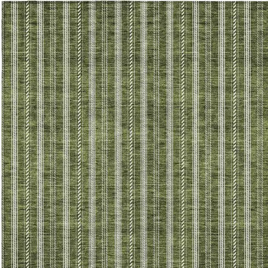 Olive Green And Ivory Striped Washable Indoor Outdoor Area Rug Photo 5