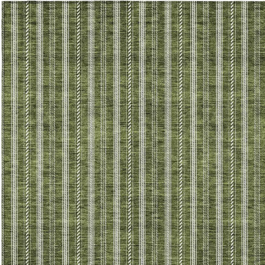 Olive Green And Ivory Striped Washable Indoor Outdoor Area Rug Photo 5