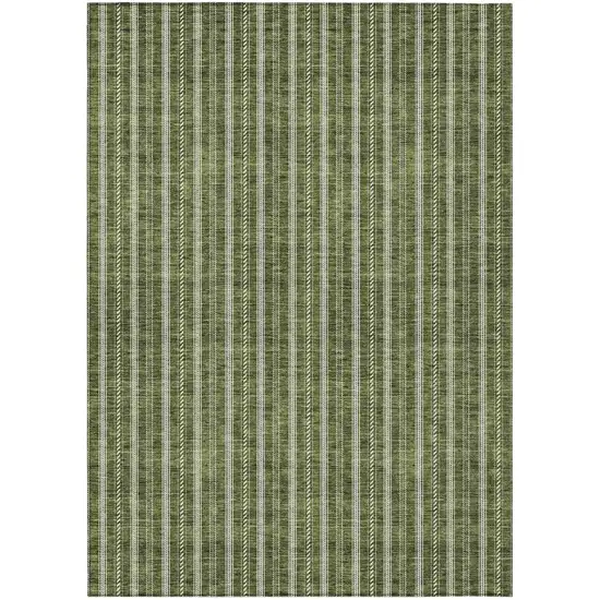 Olive Green And Ivory Striped Washable Indoor Outdoor Area Rug Photo 2