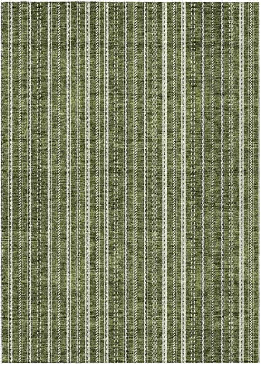 Olive Green And Ivory Striped Washable Indoor Outdoor Area Rug Photo 2