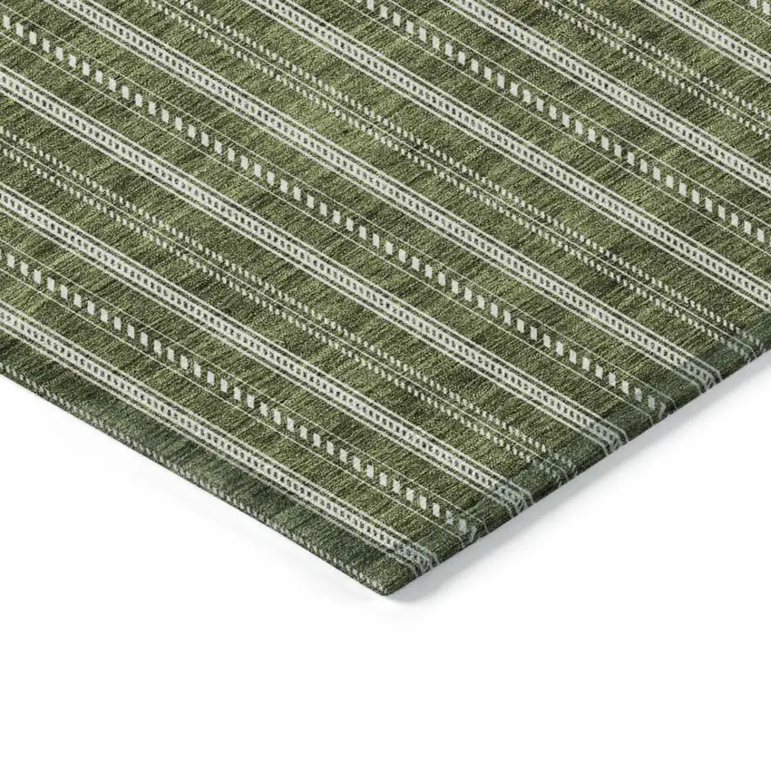 Olive Green And Ivory Striped Washable Indoor Outdoor Area Rug Photo 4