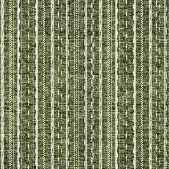 Olive Green And Ivory Striped Washable Indoor Outdoor Area Rug Photo 5