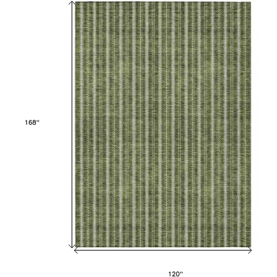 Olive Green And Ivory Striped Washable Indoor Outdoor Area Rug Photo 3
