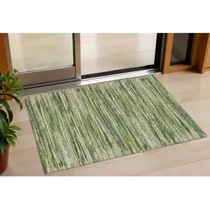 Photo of Olive Green And Ivory Striped Washable Indoor Outdoor Area Rug