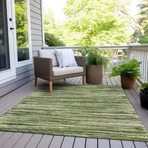 Photo of Olive Green And Ivory Striped Washable Indoor Outdoor Area Rug