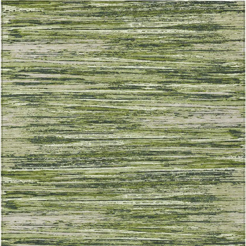 Olive Green And Ivory Striped Washable Indoor Outdoor Area Rug Photo 7