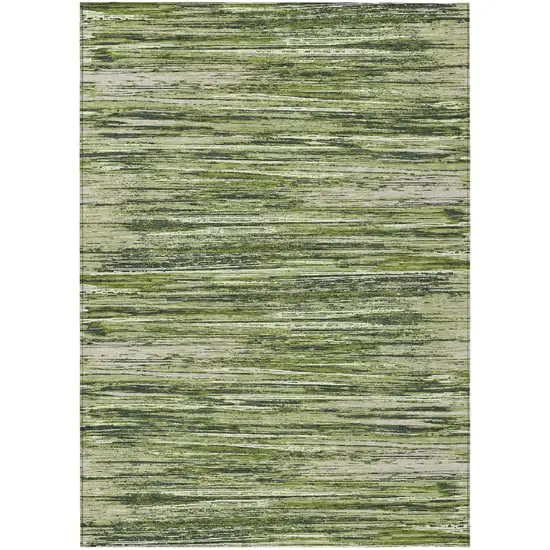 Olive Green And Ivory Striped Washable Indoor Outdoor Area Rug Photo 2