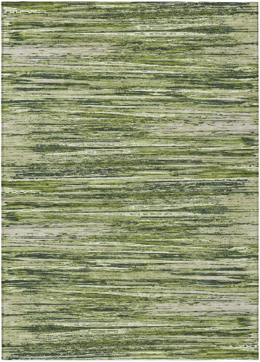 Olive Green And Ivory Striped Washable Indoor Outdoor Area Rug Photo 2
