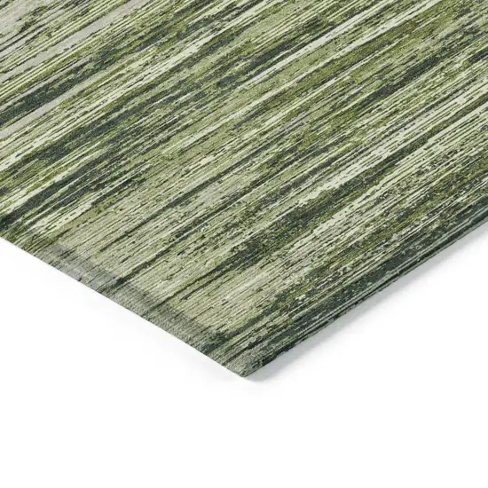 Olive Green And Ivory Striped Washable Indoor Outdoor Area Rug Photo 5