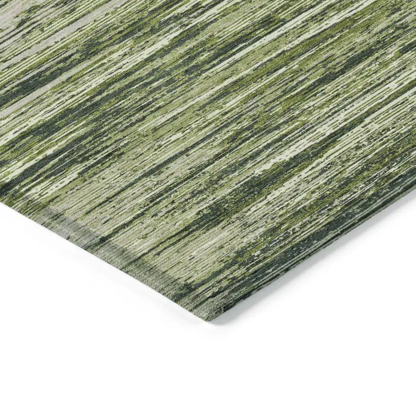 Olive Green And Ivory Striped Washable Indoor Outdoor Area Rug Photo 5