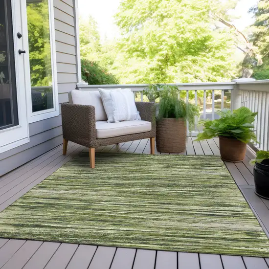 Olive Green And Ivory Striped Washable Indoor Outdoor Area Rug Photo 8