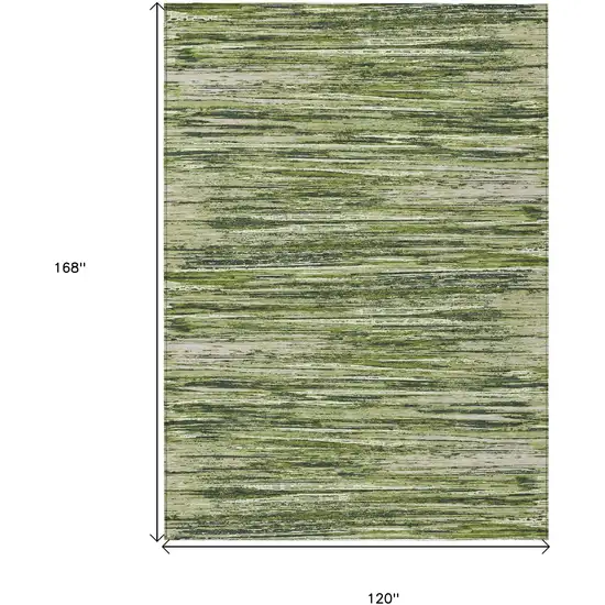 Olive Green And Ivory Striped Washable Indoor Outdoor Area Rug Photo 3