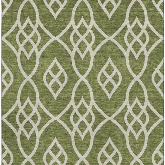 Olive Green And Ivory Trellis Washable Area Rug With UV Protection Photo 4