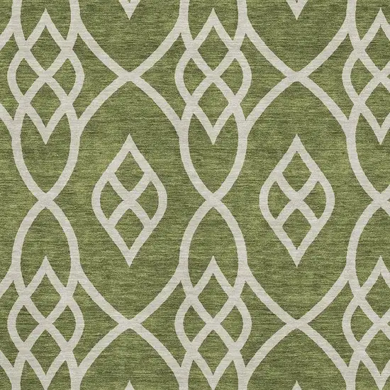 Olive Green And Ivory Trellis Washable Area Rug With UV Protection Photo 3
