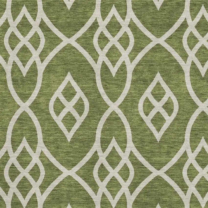 Olive Green And Ivory Trellis Washable Area Rug With UV Protection Photo 3