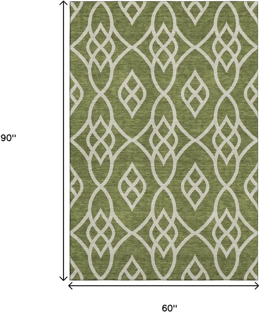 Olive Green And Ivory Trellis Washable Area Rug With UV Protection Photo 8
