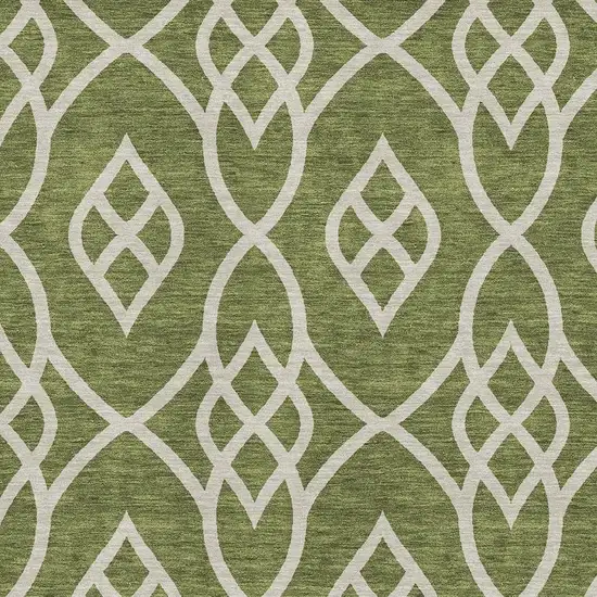 Olive Green And Ivory Trellis Washable Area Rug With UV Protection Photo 3
