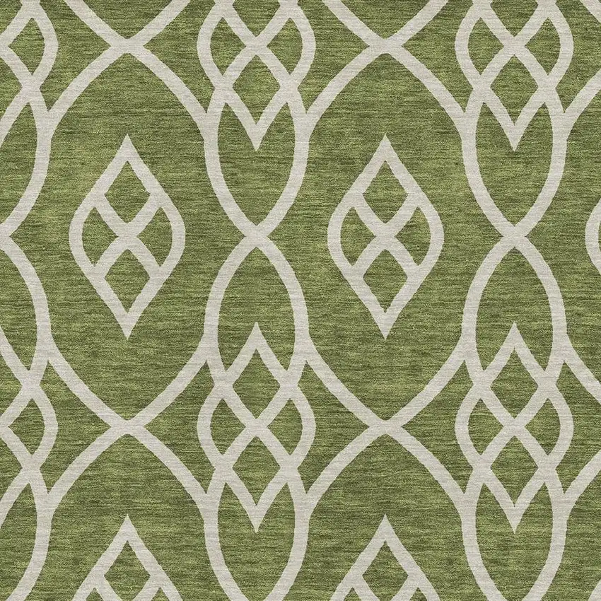 Olive Green And Ivory Trellis Washable Area Rug With UV Protection Photo 3