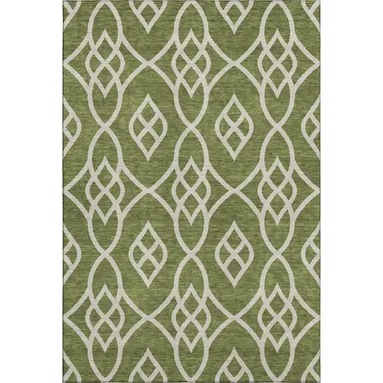 Olive Green And Ivory Trellis Washable Area Rug With UV Protection Photo 1