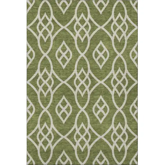 Olive Green And Ivory Trellis Washable Area Rug With UV Protection Photo 4