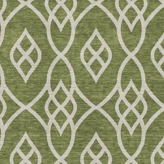 Olive Green And Ivory Trellis Washable Area Rug With UV Protection Photo 3