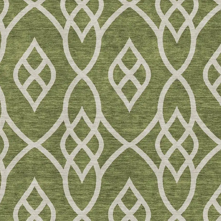 Olive Green And Ivory Trellis Washable Area Rug With UV Protection Photo 3