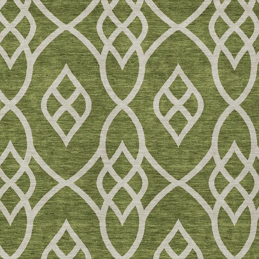 Olive Green And Ivory Trellis Washable Indoor Outdoor Area Rug Photo 6