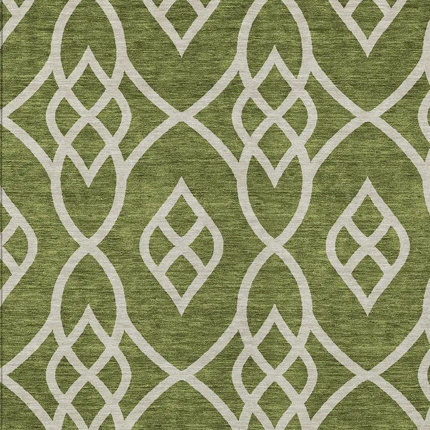 Olive Green And Ivory Trellis Washable Indoor Outdoor Area Rug Photo 6