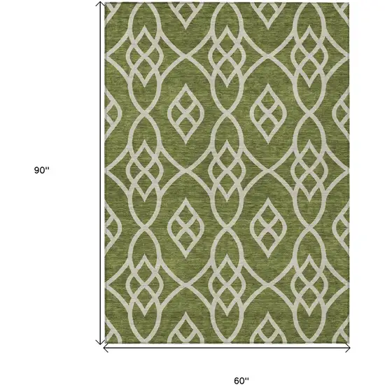 Olive Green And Ivory Trellis Washable Indoor Outdoor Area Rug Photo 3