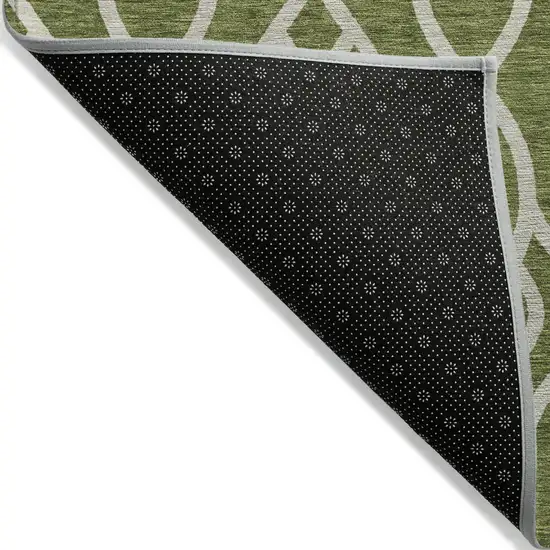 Olive Green And Ivory Trellis Washable Indoor Outdoor Area Rug Photo 4