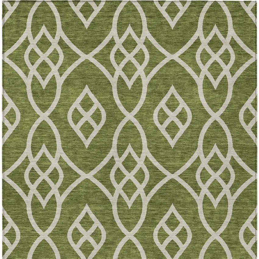 Olive Green And Ivory Trellis Washable Indoor Outdoor Area Rug Photo 6