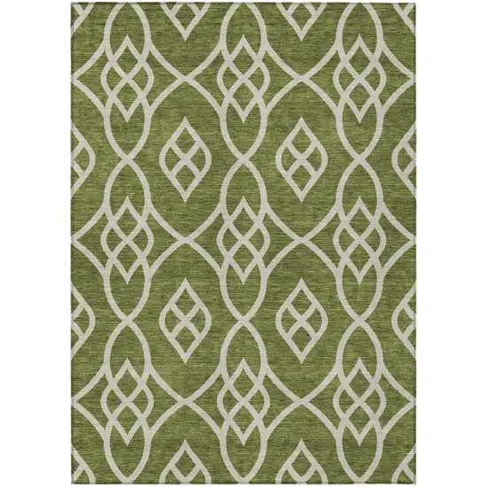 Olive Green And Ivory Trellis Washable Indoor Outdoor Area Rug Photo 2