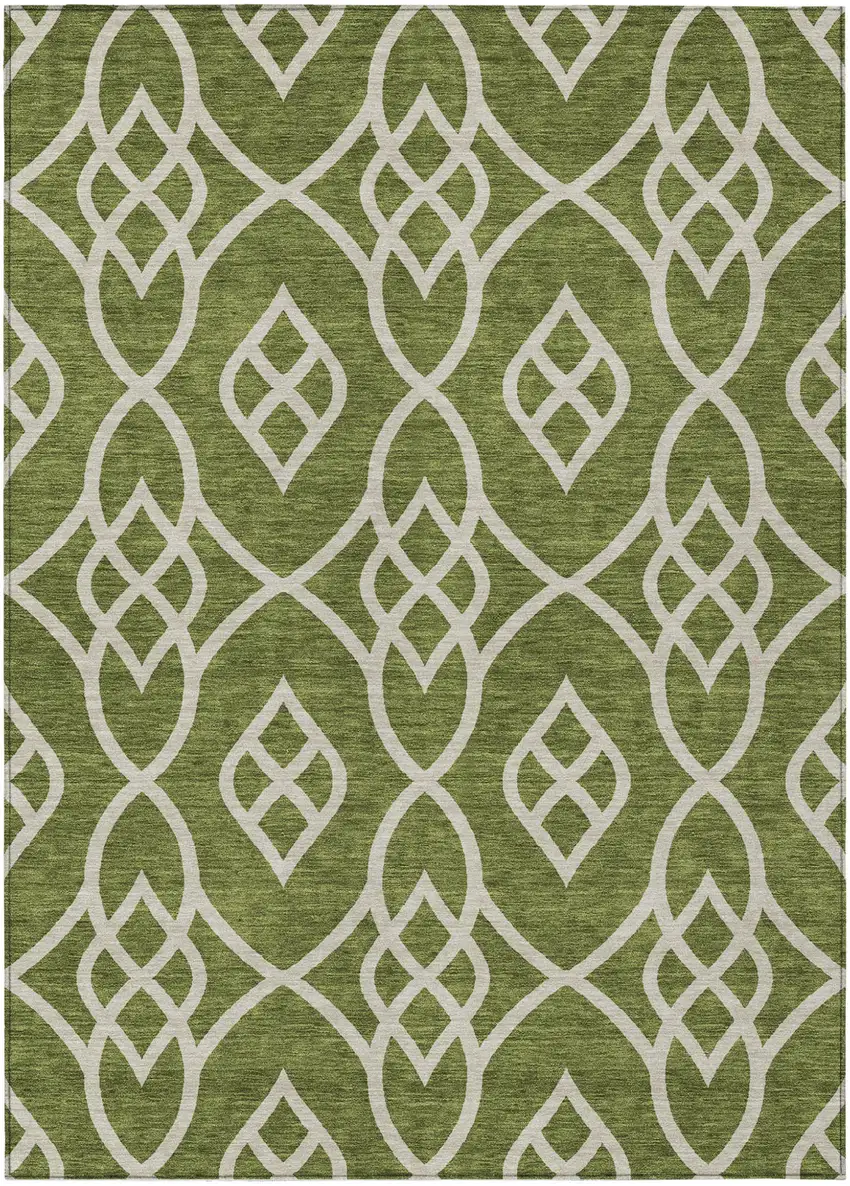 Olive Green And Ivory Trellis Washable Indoor Outdoor Area Rug Photo 2