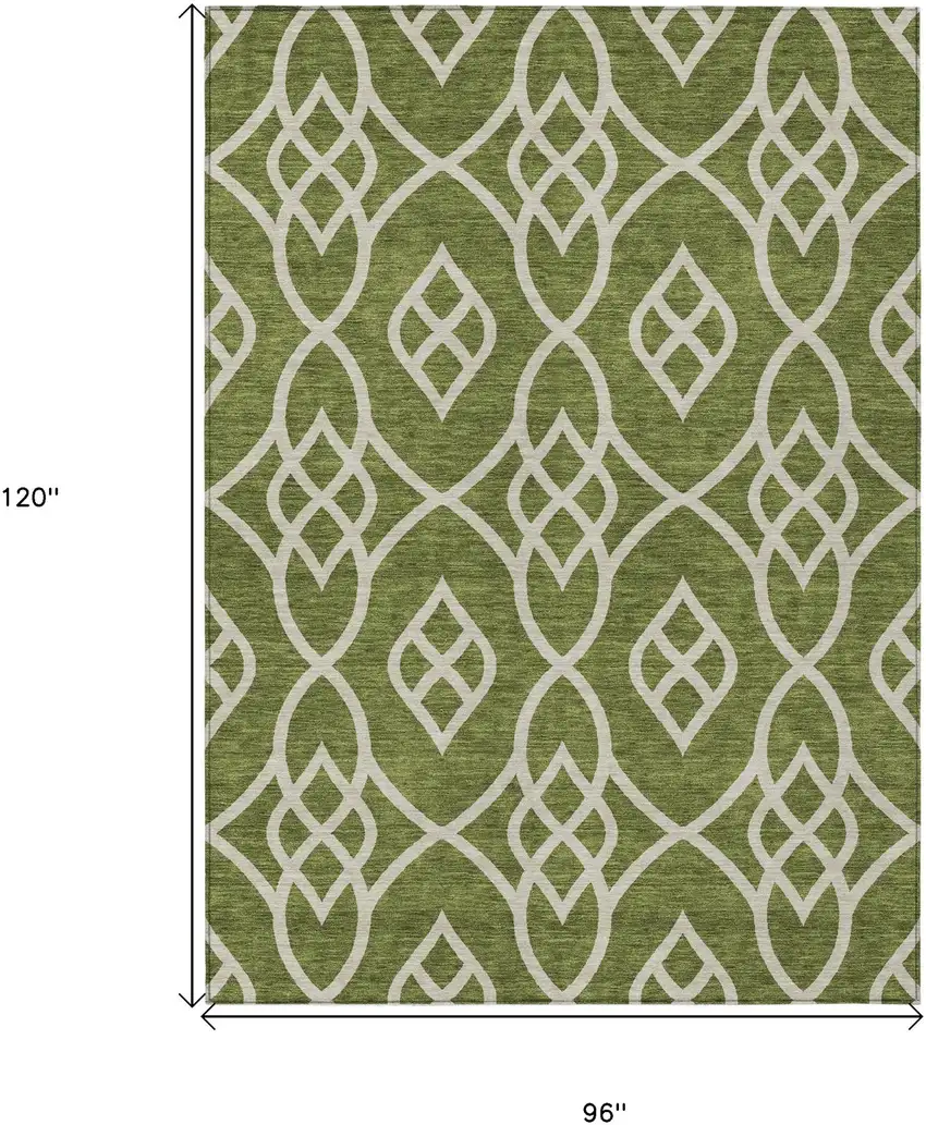 Olive Green And Ivory Trellis Washable Indoor Outdoor Area Rug Photo 3